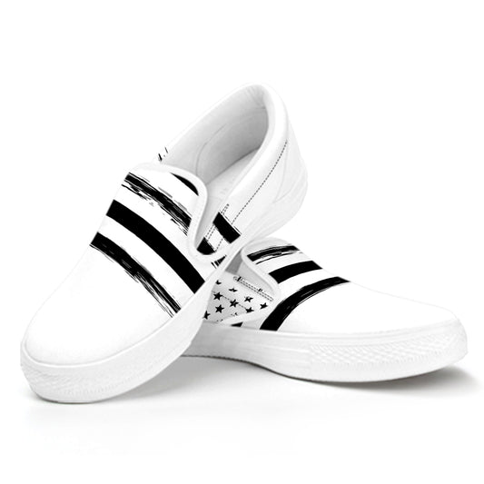 White And Black American Flag Print White Slip On Shoes