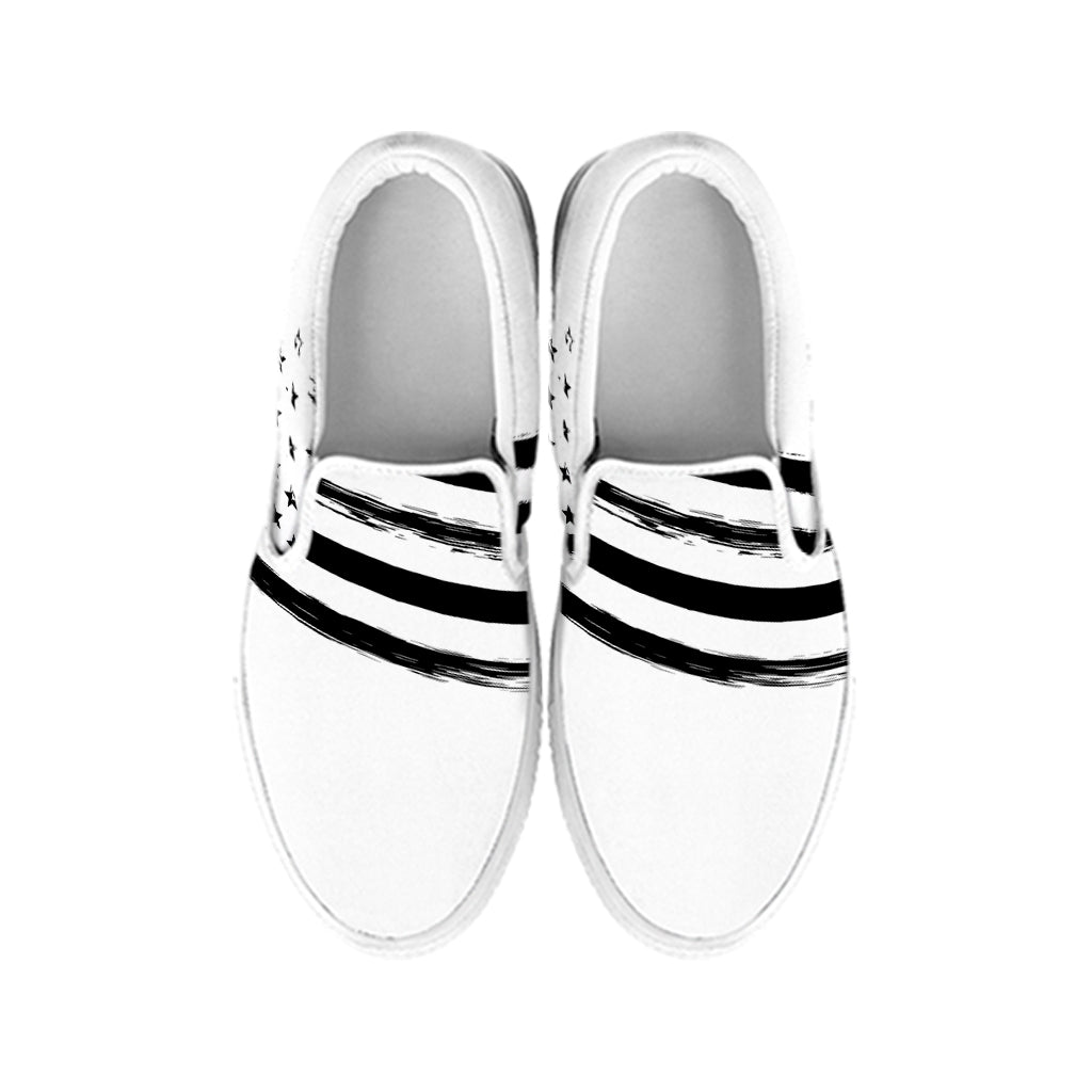 White And Black American Flag Print White Slip On Shoes