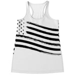 White And Black American Flag Print Women's Racerback Tank Top