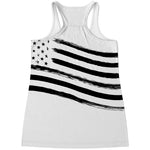 White And Black American Flag Print Women's Racerback Tank Top