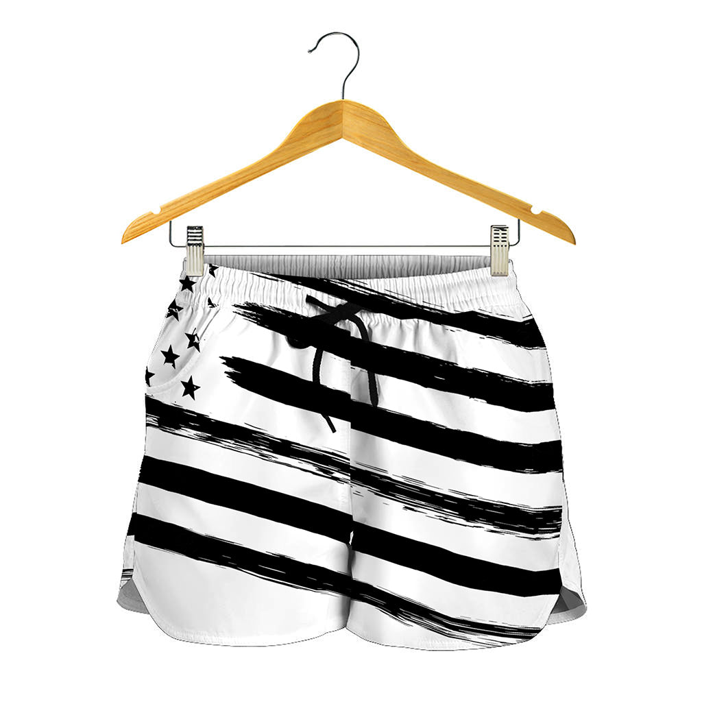 White And Black American Flag Print Women's Shorts