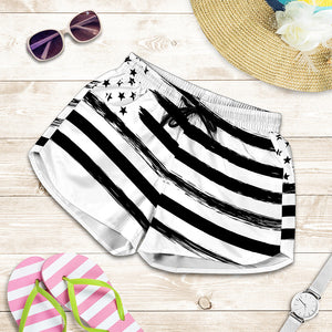 White And Black American Flag Print Women's Shorts