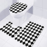 White And Black Argyle Pattern Print 3 Piece Bath Mat Set