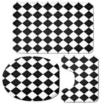 White And Black Argyle Pattern Print 3 Piece Bath Mat Set