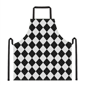 White And Black Argyle Pattern Print Apron