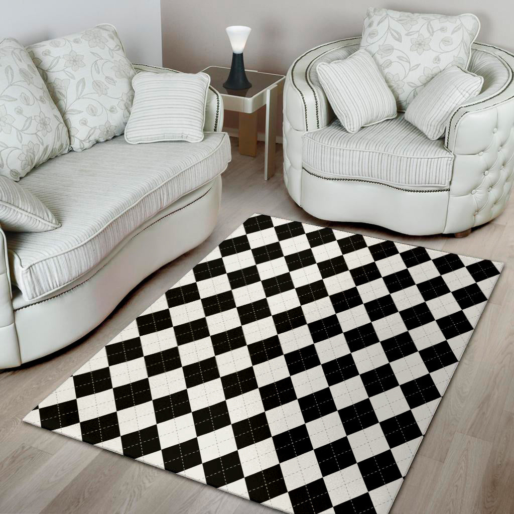 White And Black Argyle Pattern Print Area Rug