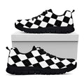 White And Black Argyle Pattern Print Black Running Shoes