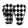 White And Black Argyle Pattern Print Boxing Gloves