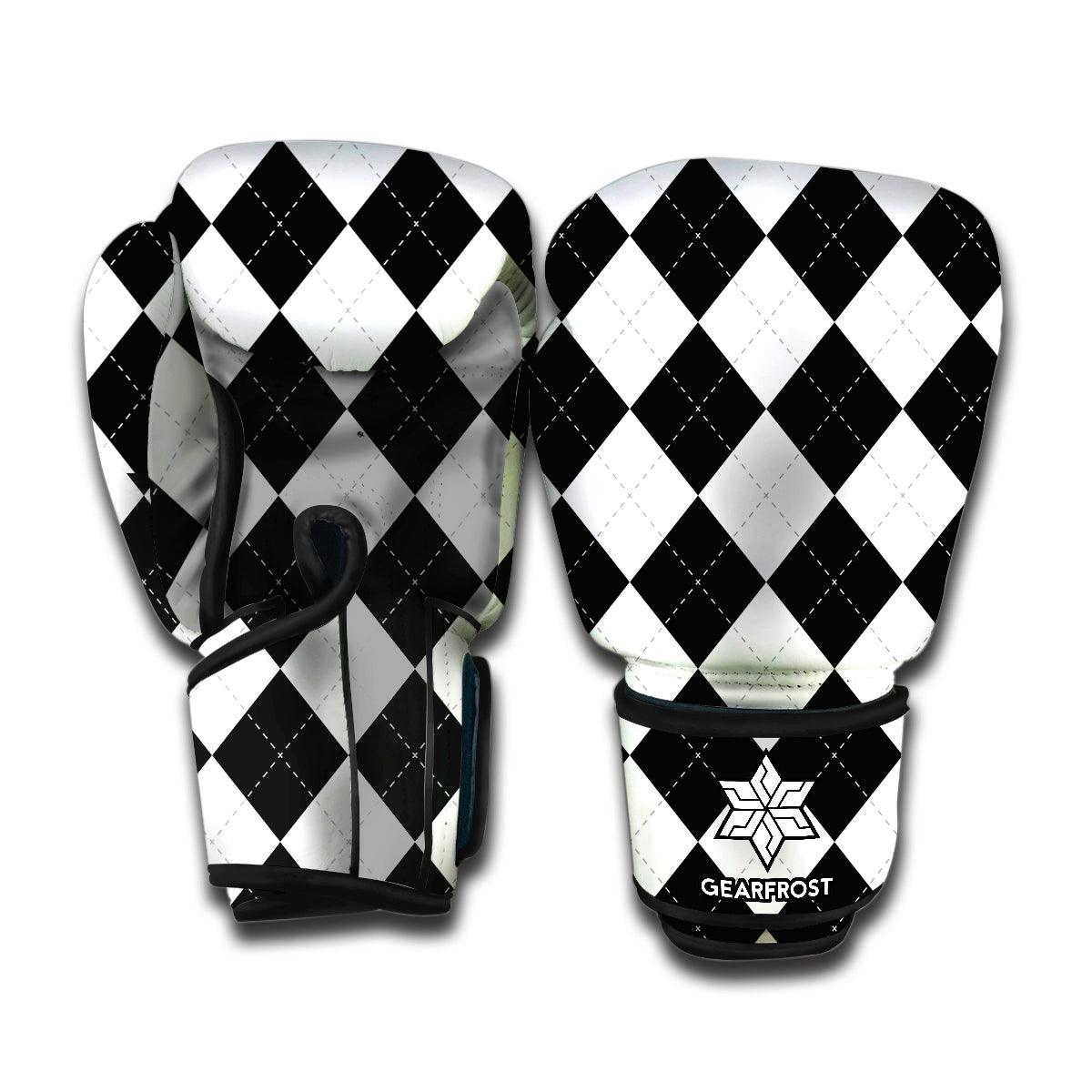 White And Black Argyle Pattern Print Boxing Gloves