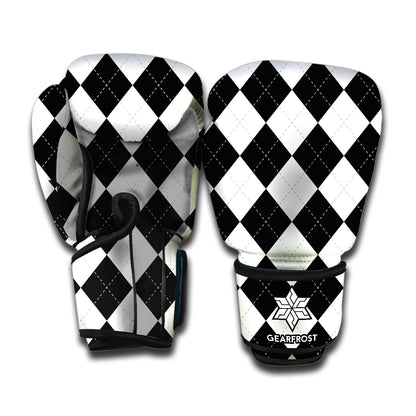 White And Black Argyle Pattern Print Boxing Gloves