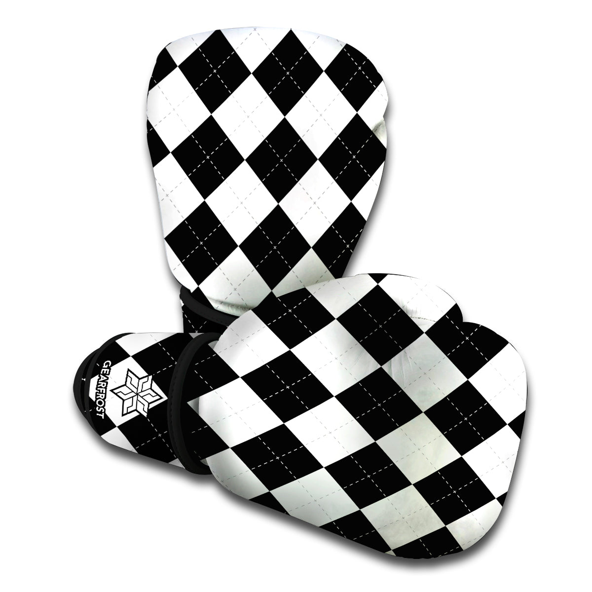 White And Black Argyle Pattern Print Boxing Gloves