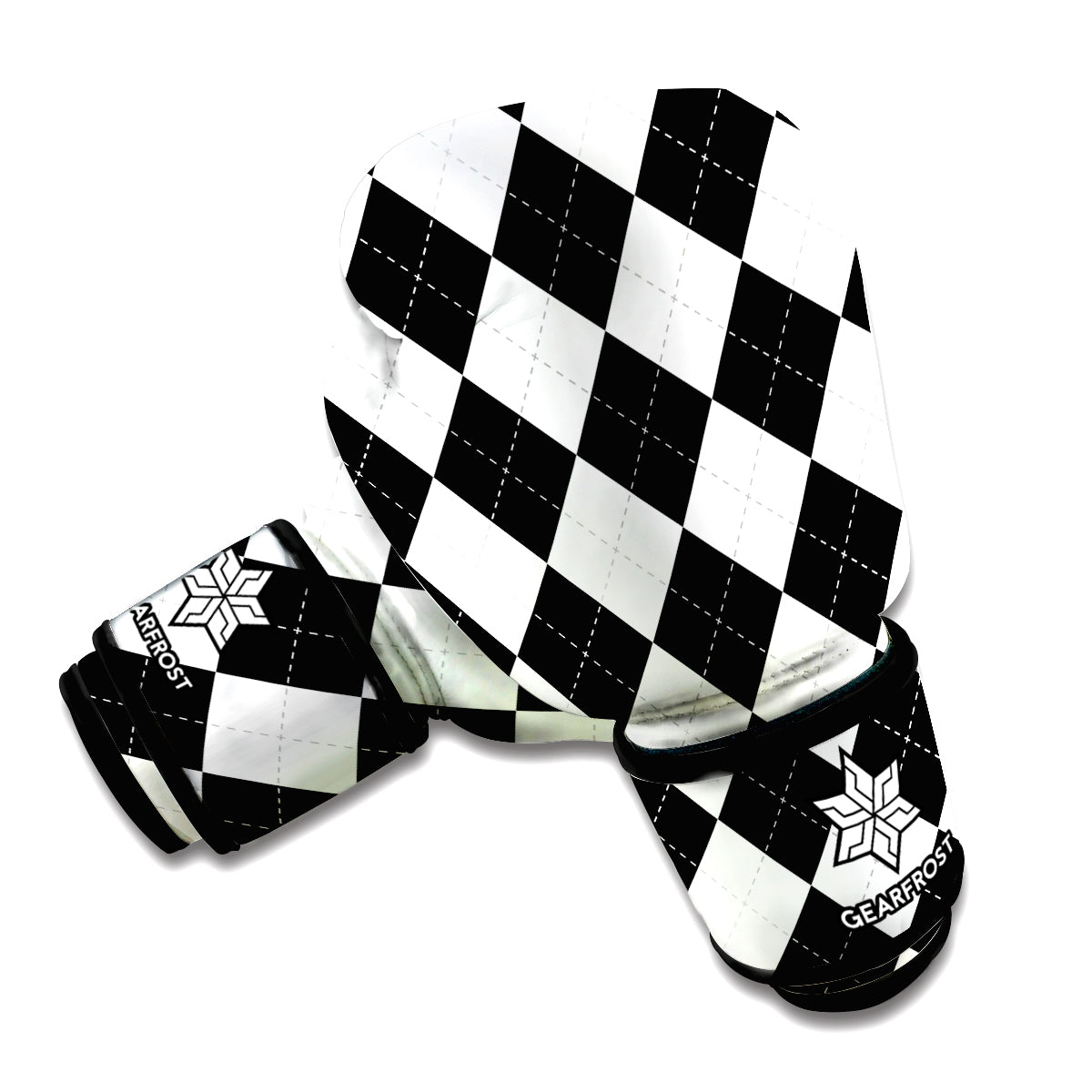 White And Black Argyle Pattern Print Boxing Gloves