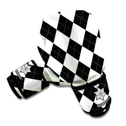 White And Black Argyle Pattern Print Boxing Gloves