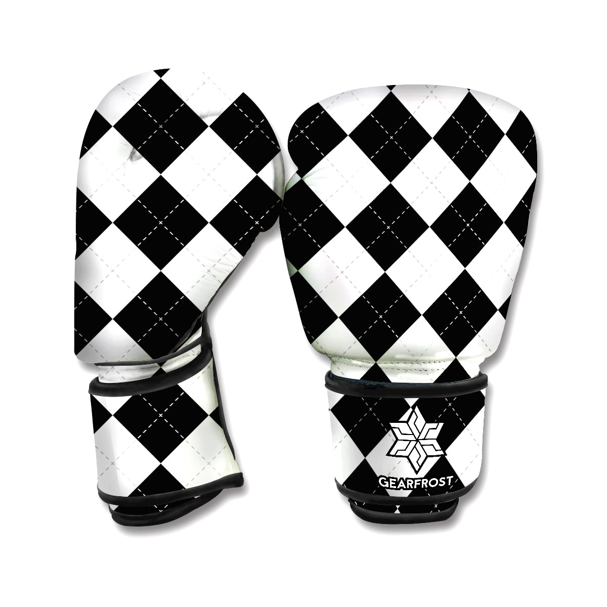White And Black Argyle Pattern Print Boxing Gloves