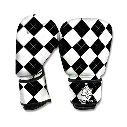 White And Black Argyle Pattern Print Boxing Gloves