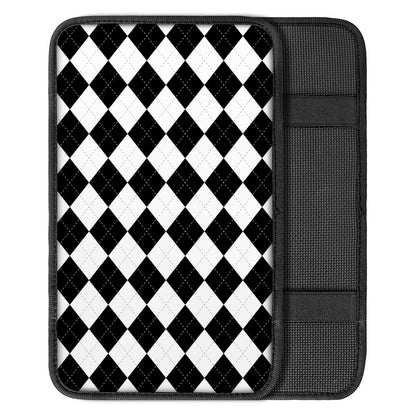 White And Black Argyle Pattern Print Car Center Console Cover