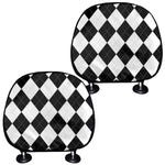 White And Black Argyle Pattern Print Car Headrest Covers