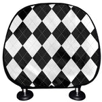 White And Black Argyle Pattern Print Car Headrest Covers