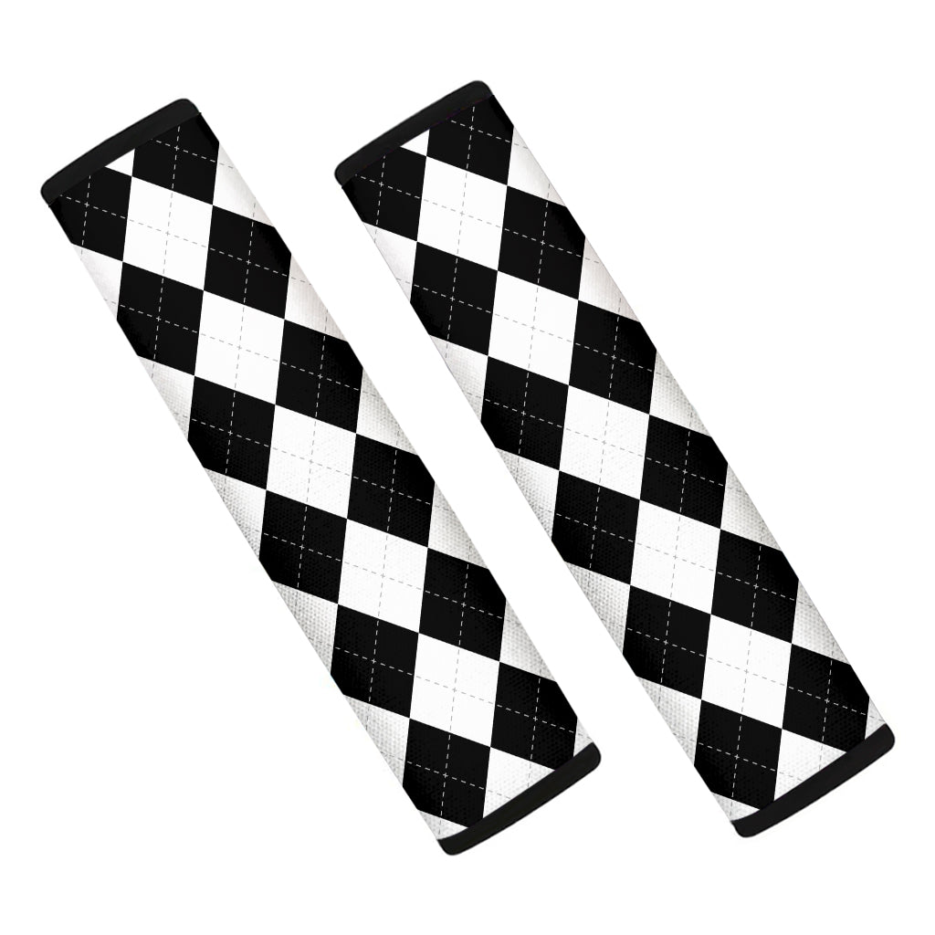 White And Black Argyle Pattern Print Car Seat Belt Covers