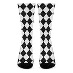 White And Black Argyle Pattern Print Crew Socks