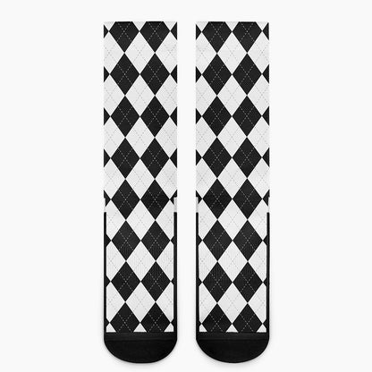 White And Black Argyle Pattern Print Crew Socks