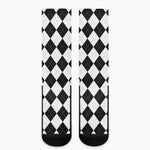 White And Black Argyle Pattern Print Crew Socks