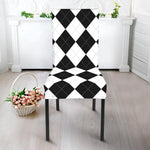 White And Black Argyle Pattern Print Dining Chair Slipcover