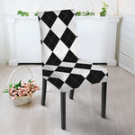 White And Black Argyle Pattern Print Dining Chair Slipcover
