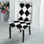 White And Black Argyle Pattern Print Dining Chair Slipcover