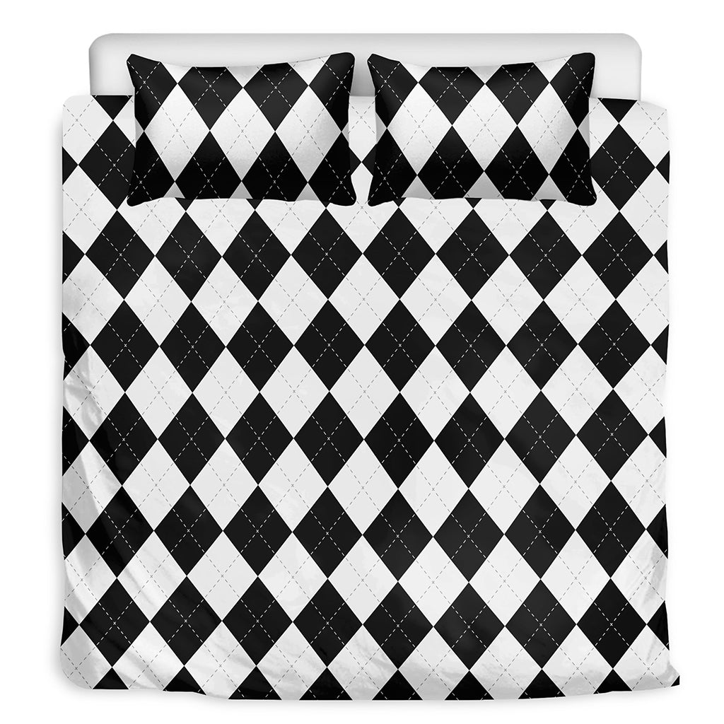 White And Black Argyle Pattern Print Duvet Cover Bedding Set