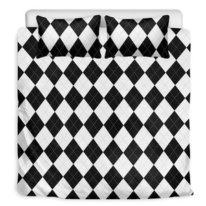 White And Black Argyle Pattern Print Duvet Cover Bedding Set