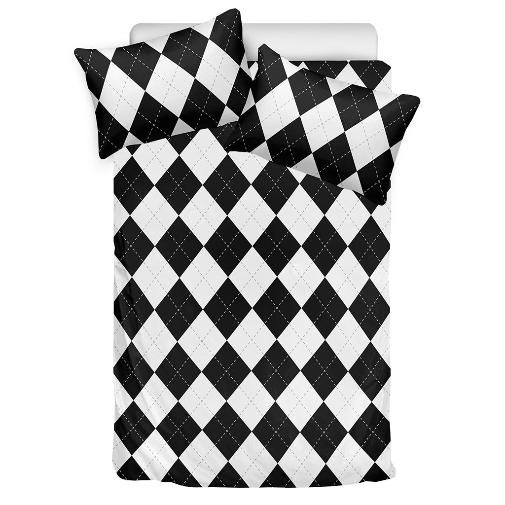 White And Black Argyle Pattern Print Duvet Cover Bedding Set