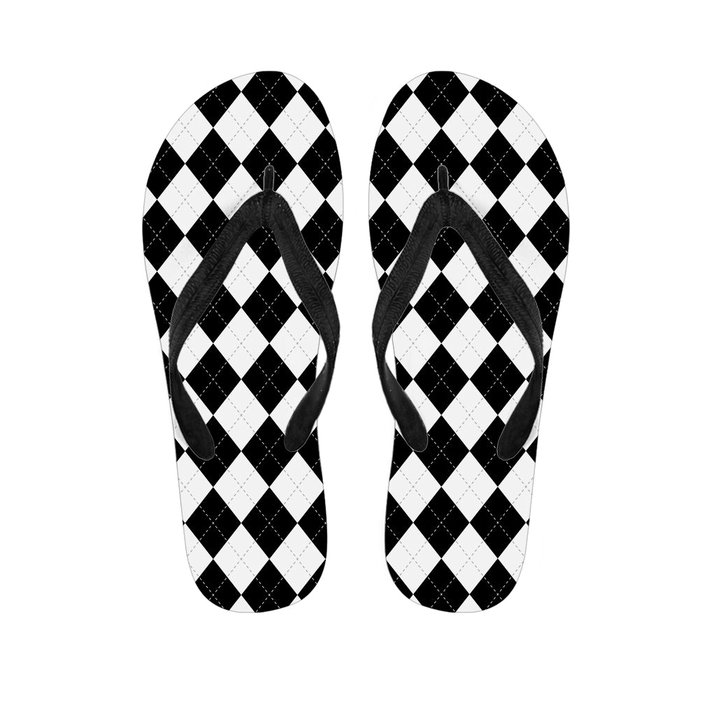 White And Black Argyle Pattern Print Flip Flops