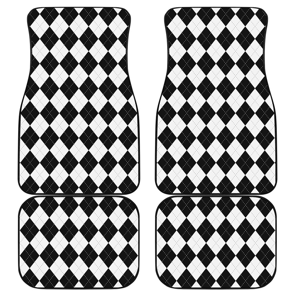 White And Black Argyle Pattern Print Front and Back Car Floor Mats