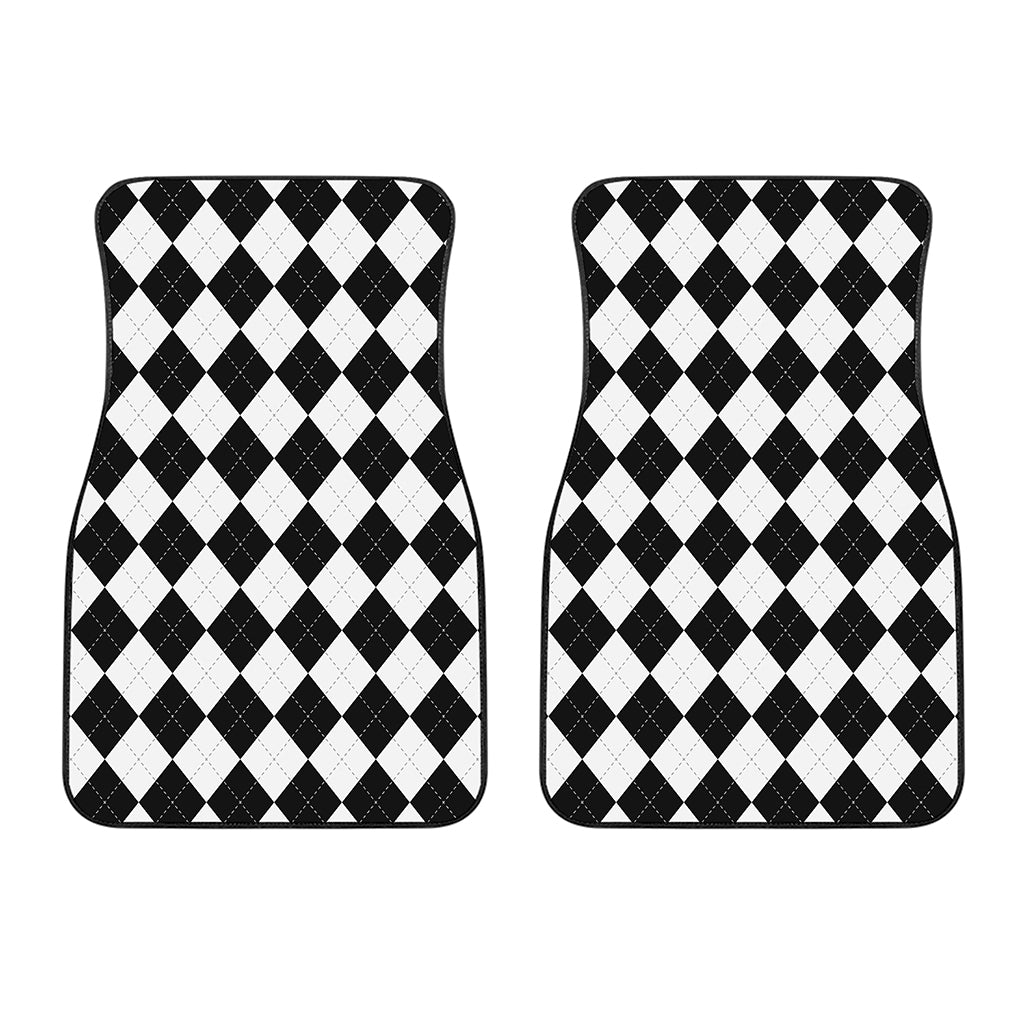 White And Black Argyle Pattern Print Front Car Floor Mats