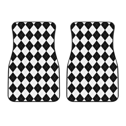 White And Black Argyle Pattern Print Front Car Floor Mats