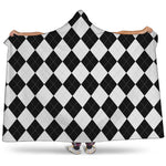 White And Black Argyle Pattern Print Hooded Blanket