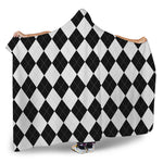 White And Black Argyle Pattern Print Hooded Blanket