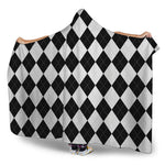 White And Black Argyle Pattern Print Hooded Blanket