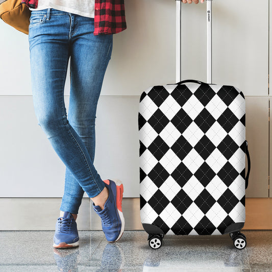 White And Black Argyle Pattern Print Luggage Cover