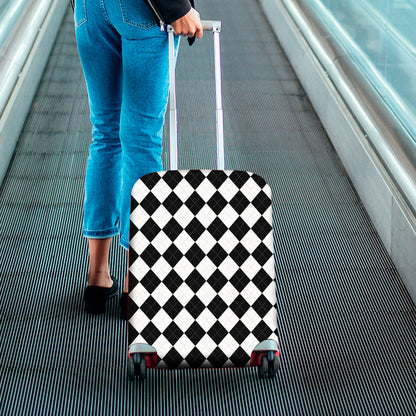 White And Black Argyle Pattern Print Luggage Cover