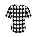 White And Black Argyle Pattern Print Men's Baseball Jersey