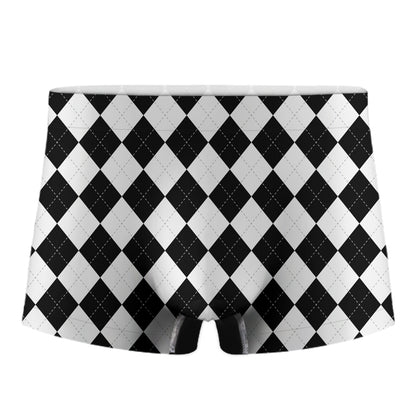White And Black Argyle Pattern Print Men's Boxer Briefs