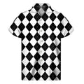 White And Black Argyle Pattern Print Men's Short Sleeve Shirt