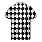 White And Black Argyle Pattern Print Men's Short Sleeve Shirt