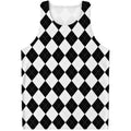 White And Black Argyle Pattern Print Men's Tank Top