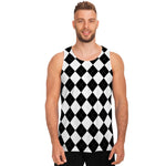 White And Black Argyle Pattern Print Men's Tank Top