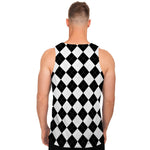 White And Black Argyle Pattern Print Men's Tank Top