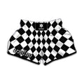 White And Black Argyle Pattern Print Muay Thai Boxing Shorts