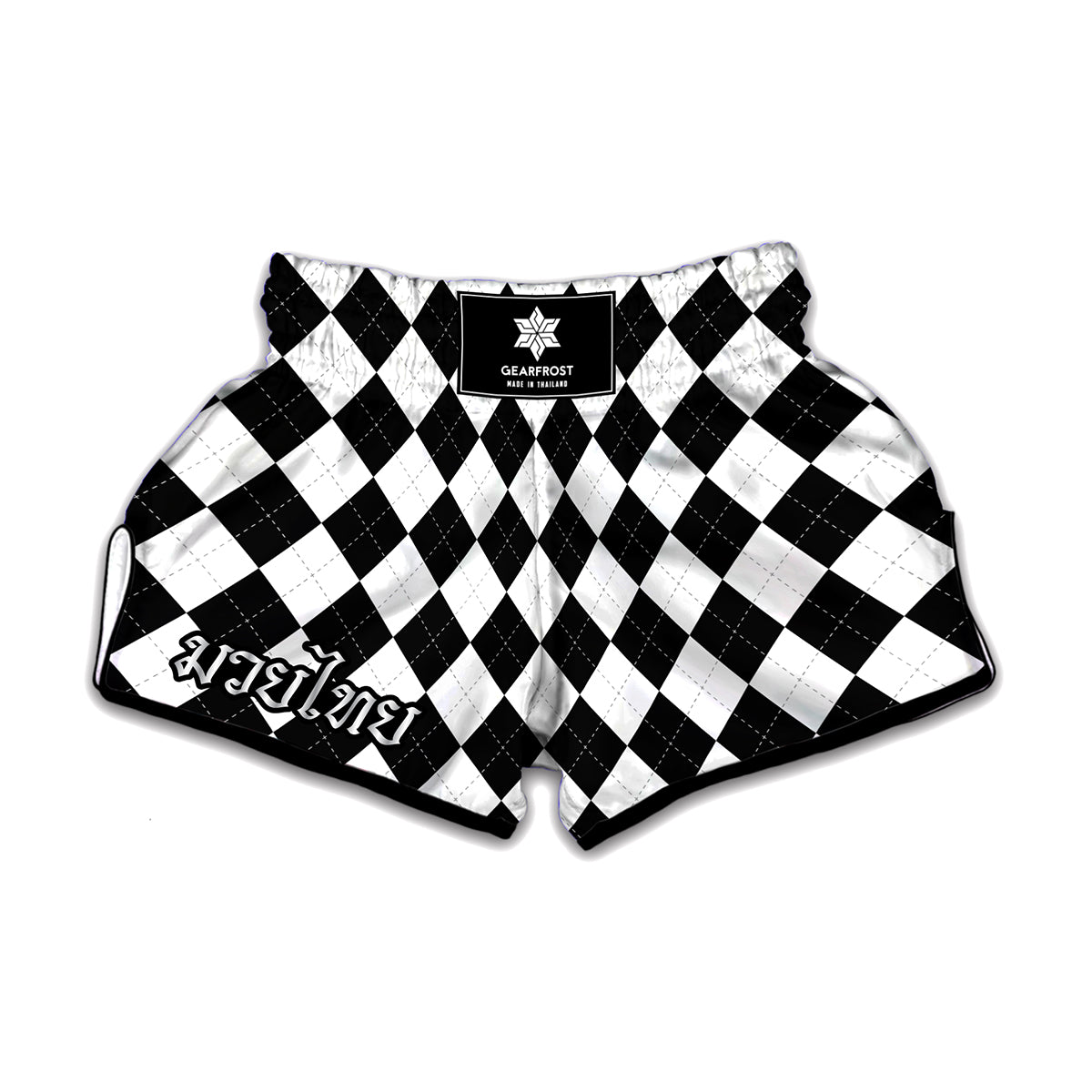 White And Black Argyle Pattern Print Muay Thai Boxing Shorts